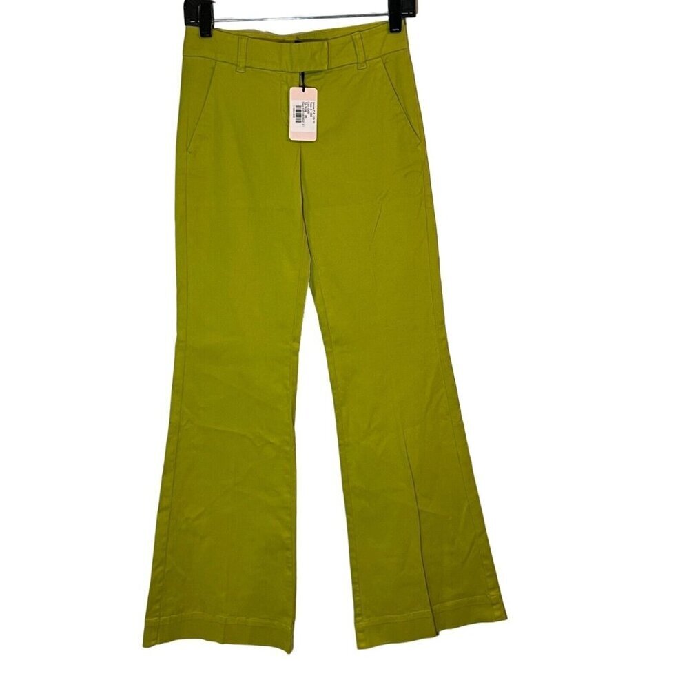 RED Valentino Flare Leg Cotton Blend Flare Leg Trouser Lime Green Size 38 NWT‎